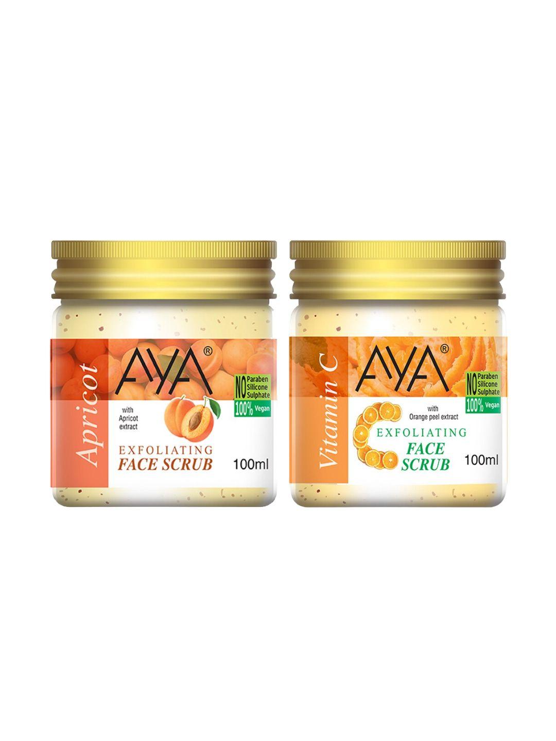 aya set of 2 apricot & vitamin c exfoliating face scrubs - 100 ml each