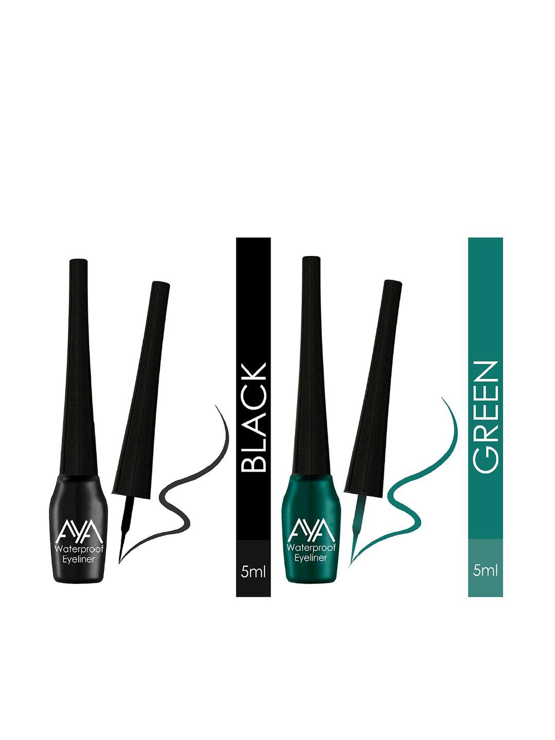 aya set of 2 black and green waterproof long lasting eyeliner