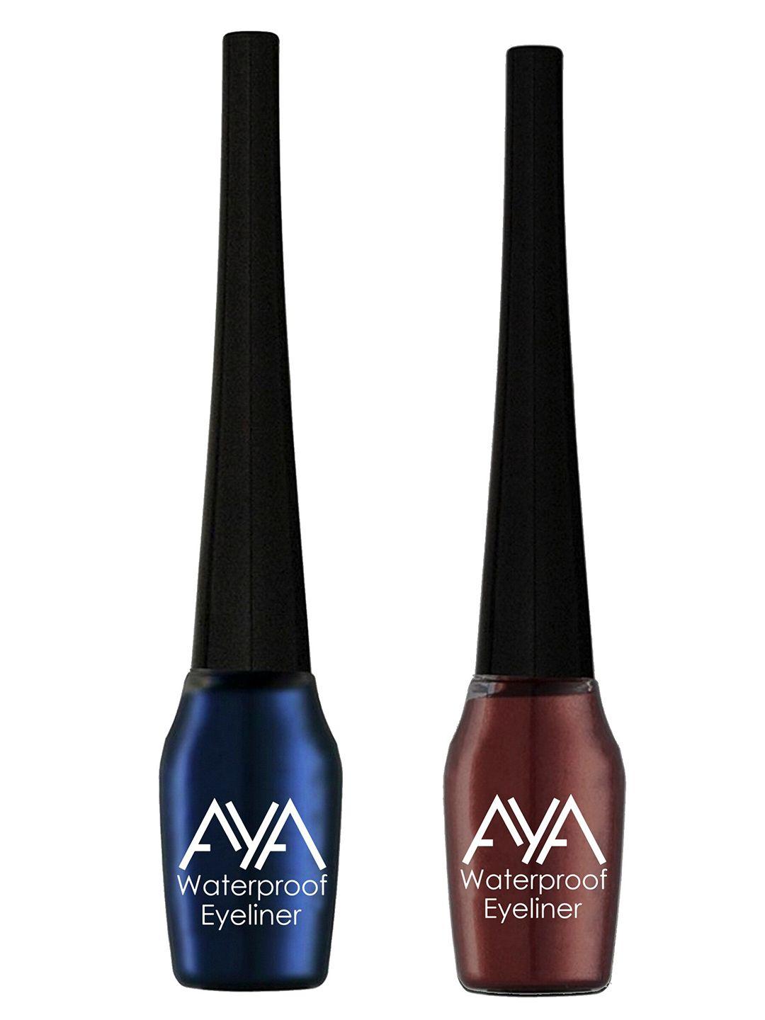aya set of 2 blue & brown waterproof liquid eyeliner - 5ml each