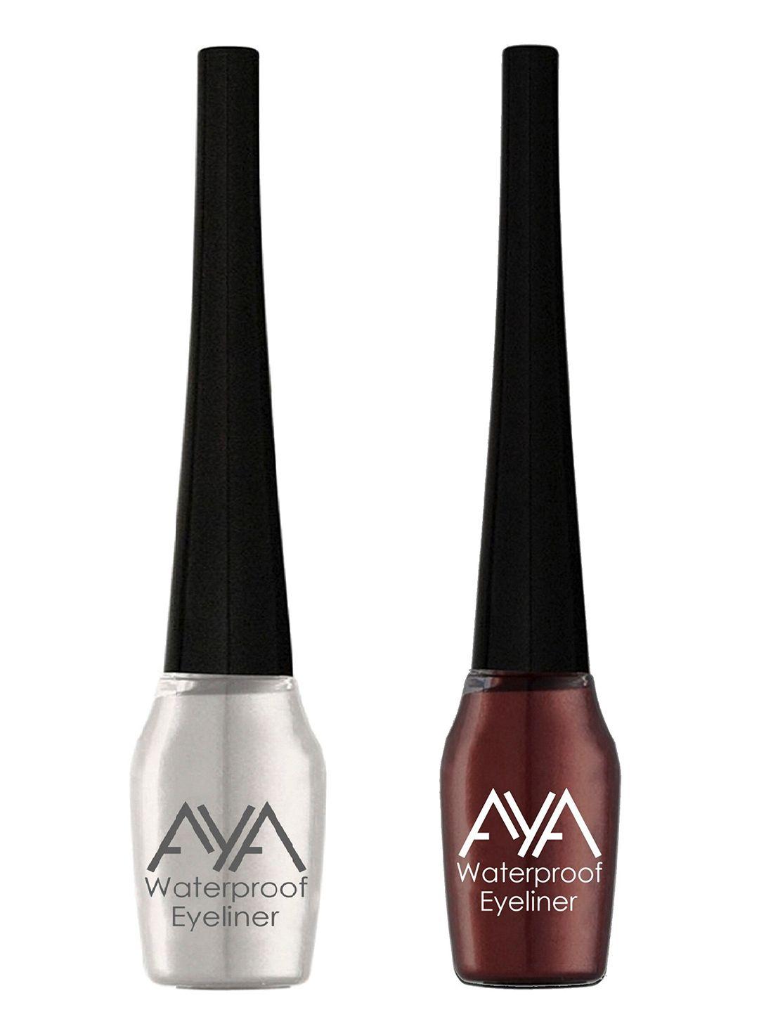 aya set of 2 brown & silver waterproof liquid eyeliner - 5ml each