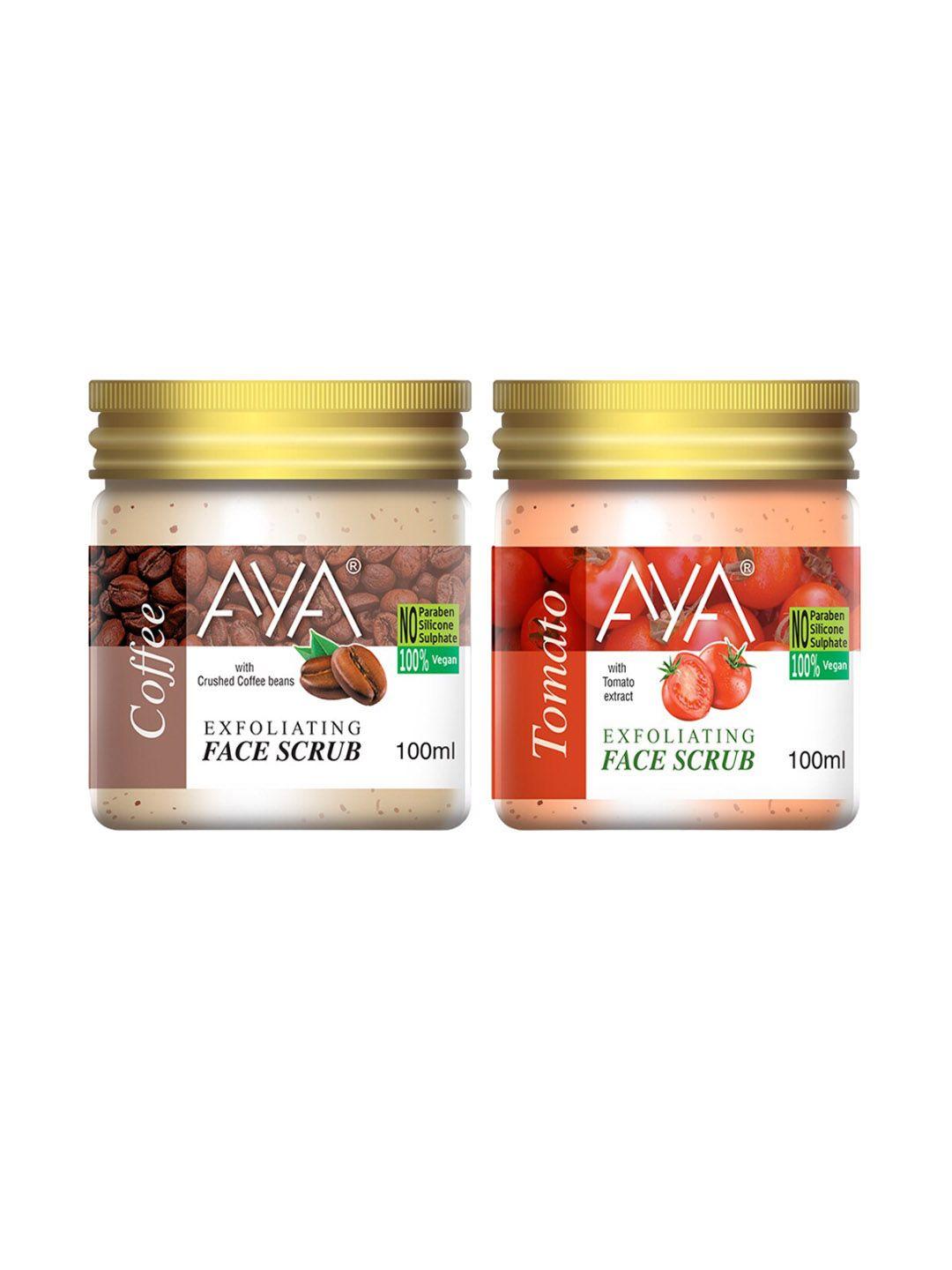 aya set of 2 coffee & tomato exfoliating face scrubs 100 ml each