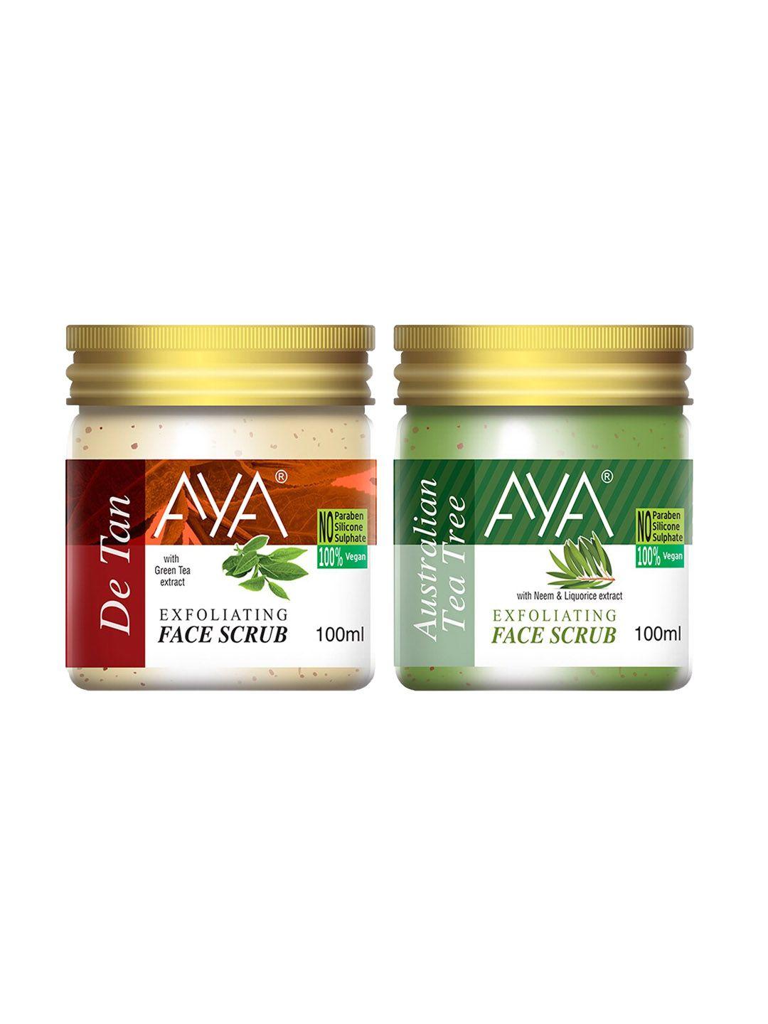 aya set of 2 detan & tea tree exfoliating face scrubs - 100 ml each