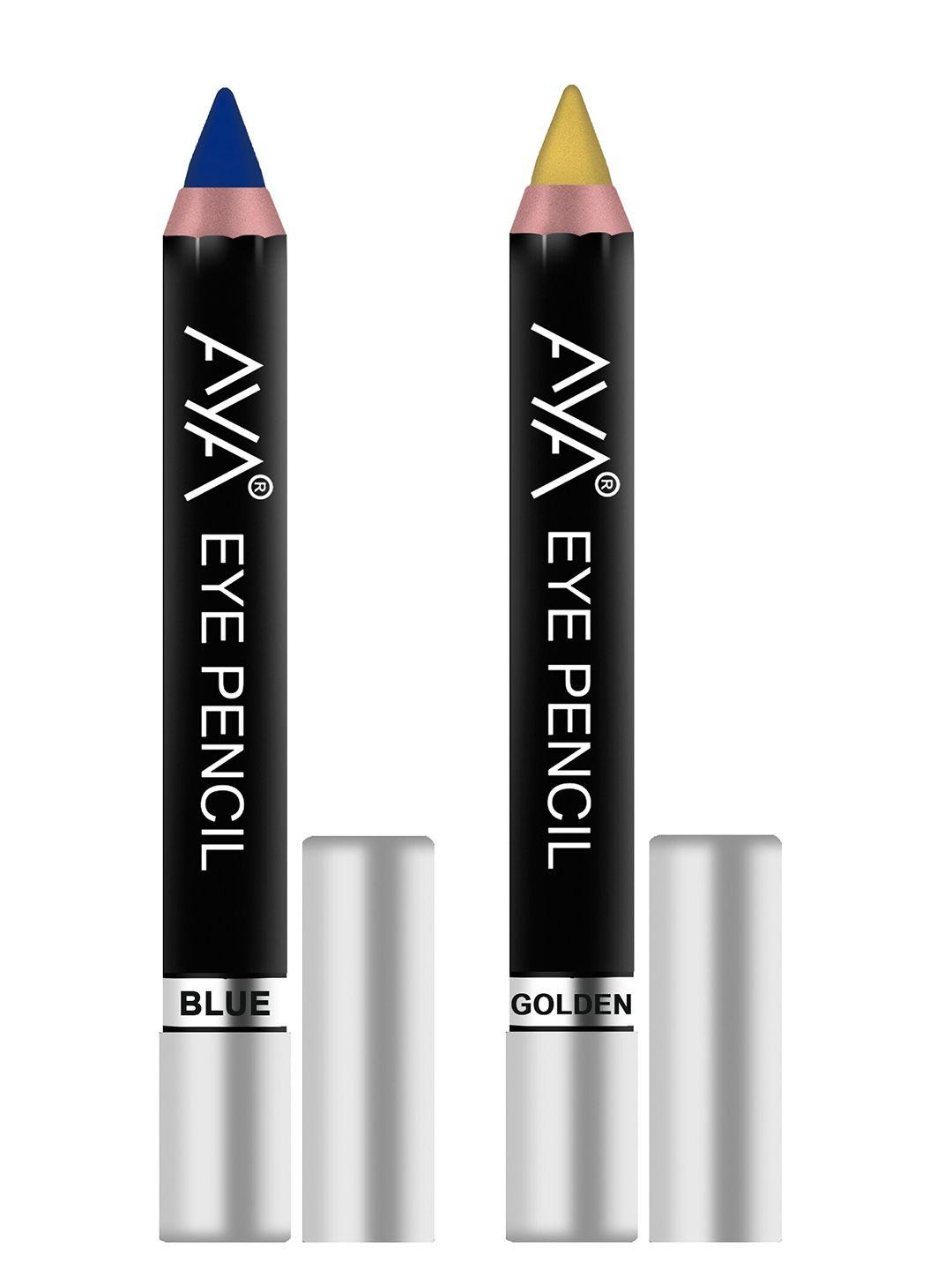 aya set of 2 eye liner kajal pencils in blue and golden