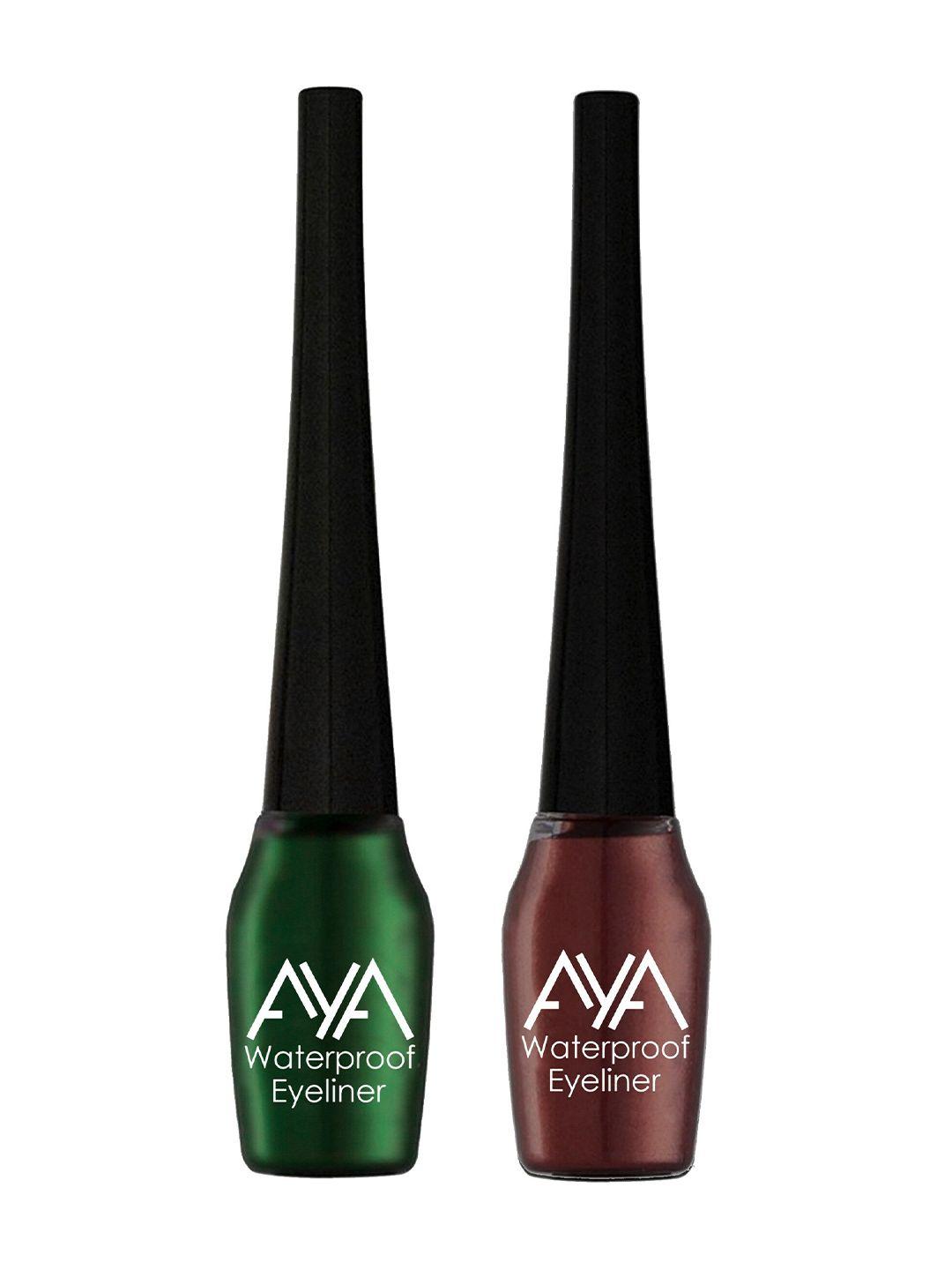 aya set of 2 green & brown waterproof liquid eyeliner - 5ml each