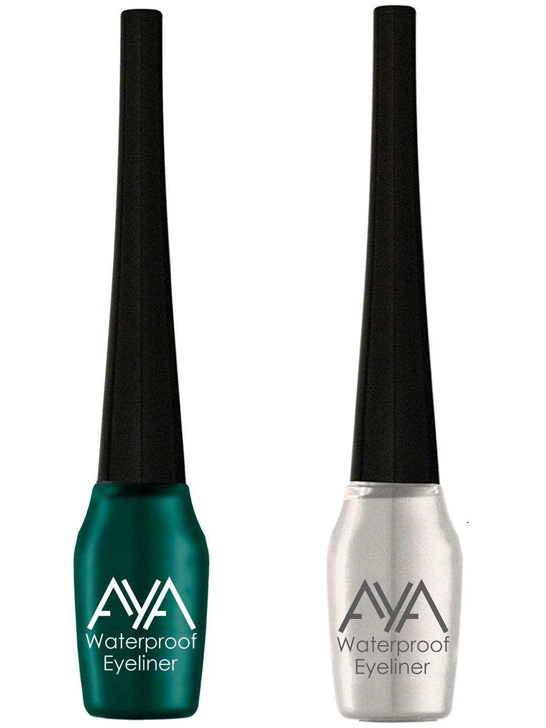 aya set of 2 green & silver waterproof liquid eyeliner - 5ml each