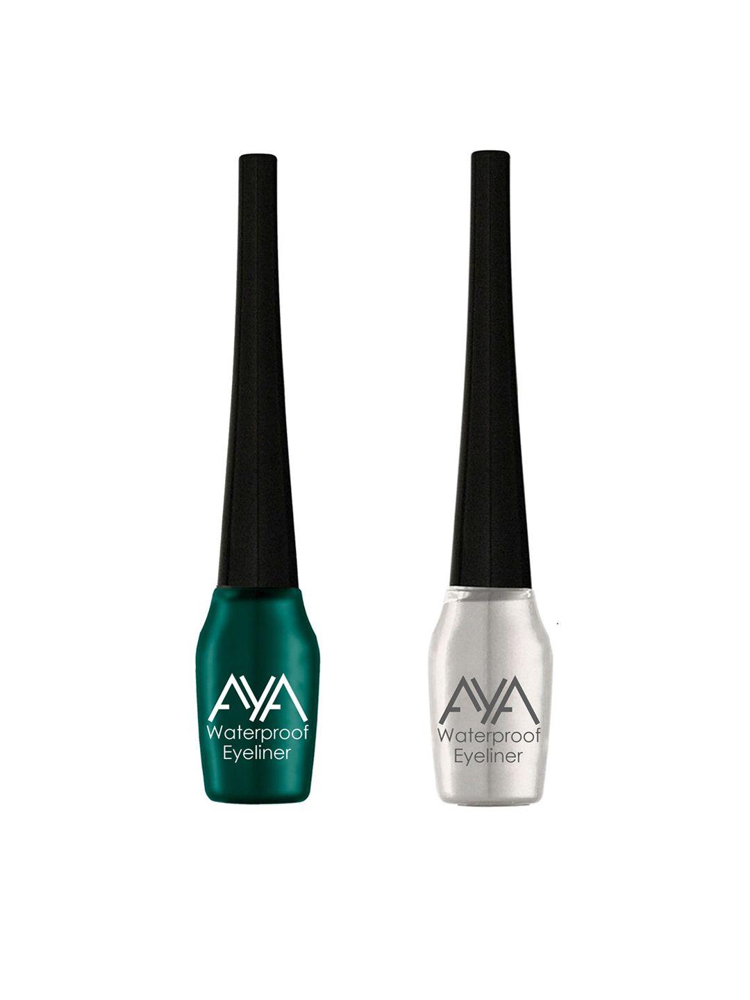 aya set of 2 green and silver waterproof eyeliner 5ml each