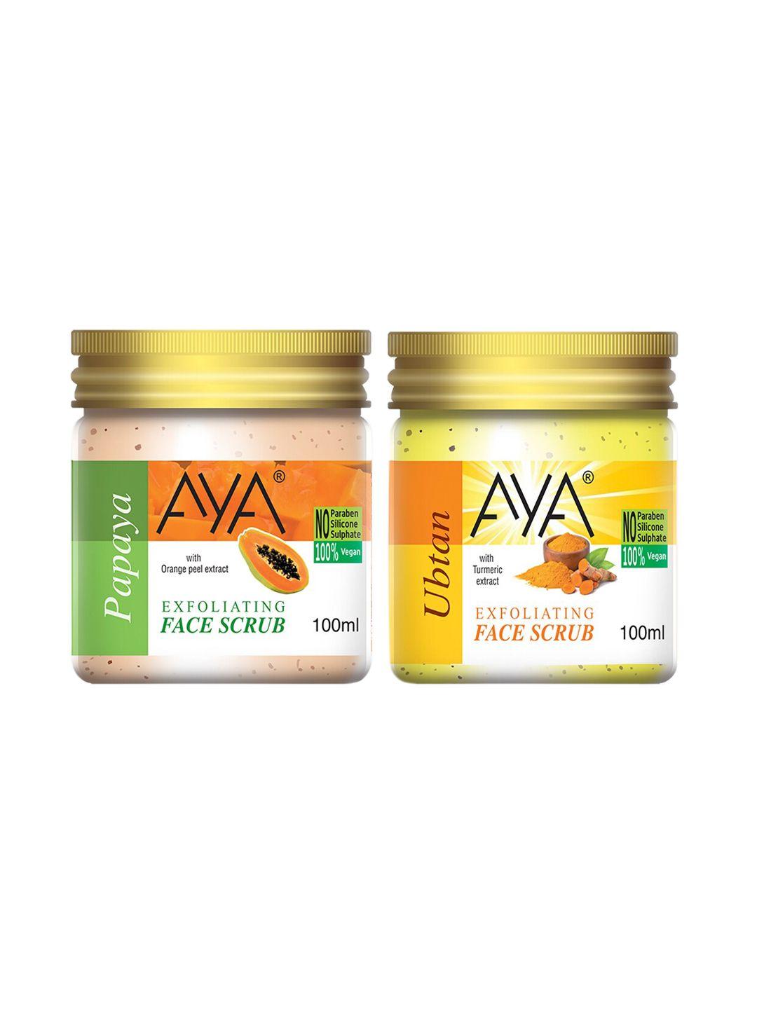 aya set of 2 papaya & ubtan exfoliating face scrubs - 100 ml each