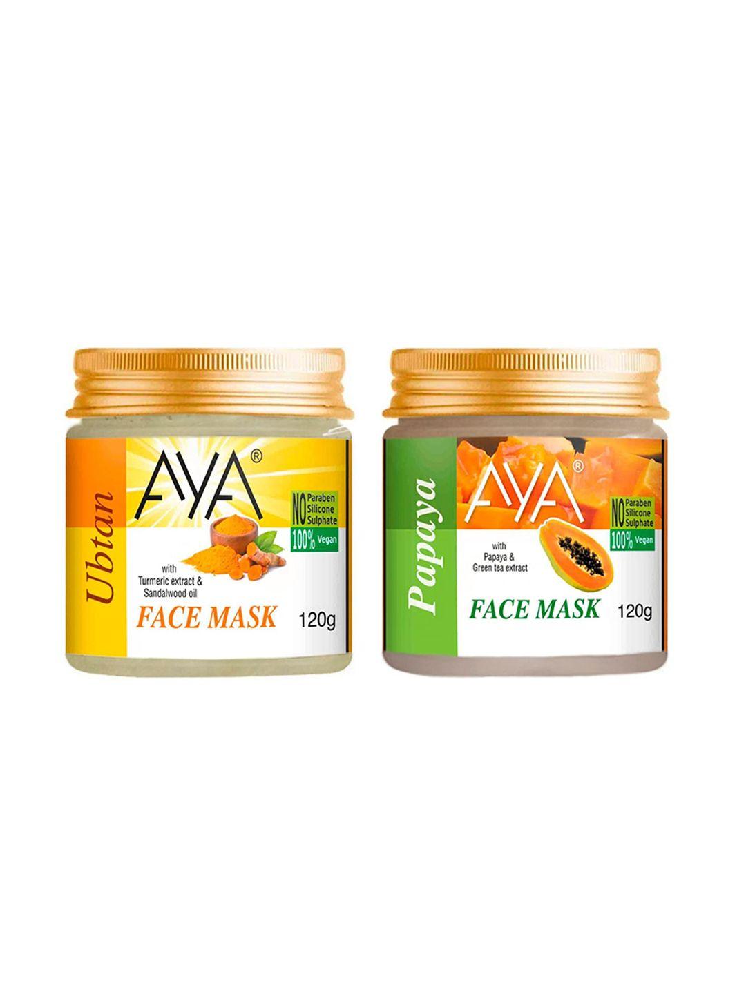aya set of 2 paraben free face masks - ubtan & papaya - 120g each