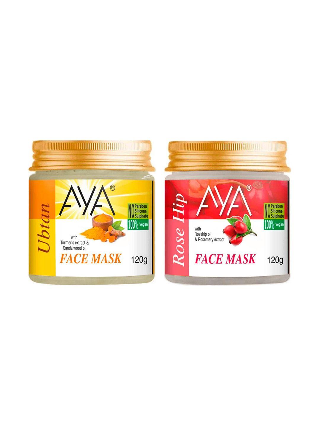 aya set of 2 paraben free face masks - ubtan & rose hip - 120g each