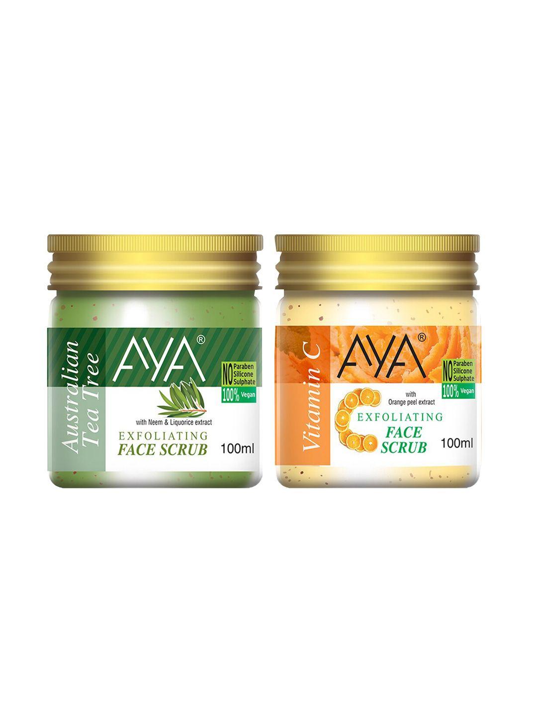 aya set of 2 tea tree & vitamin c exfoliating face scrubs - 100 ml each