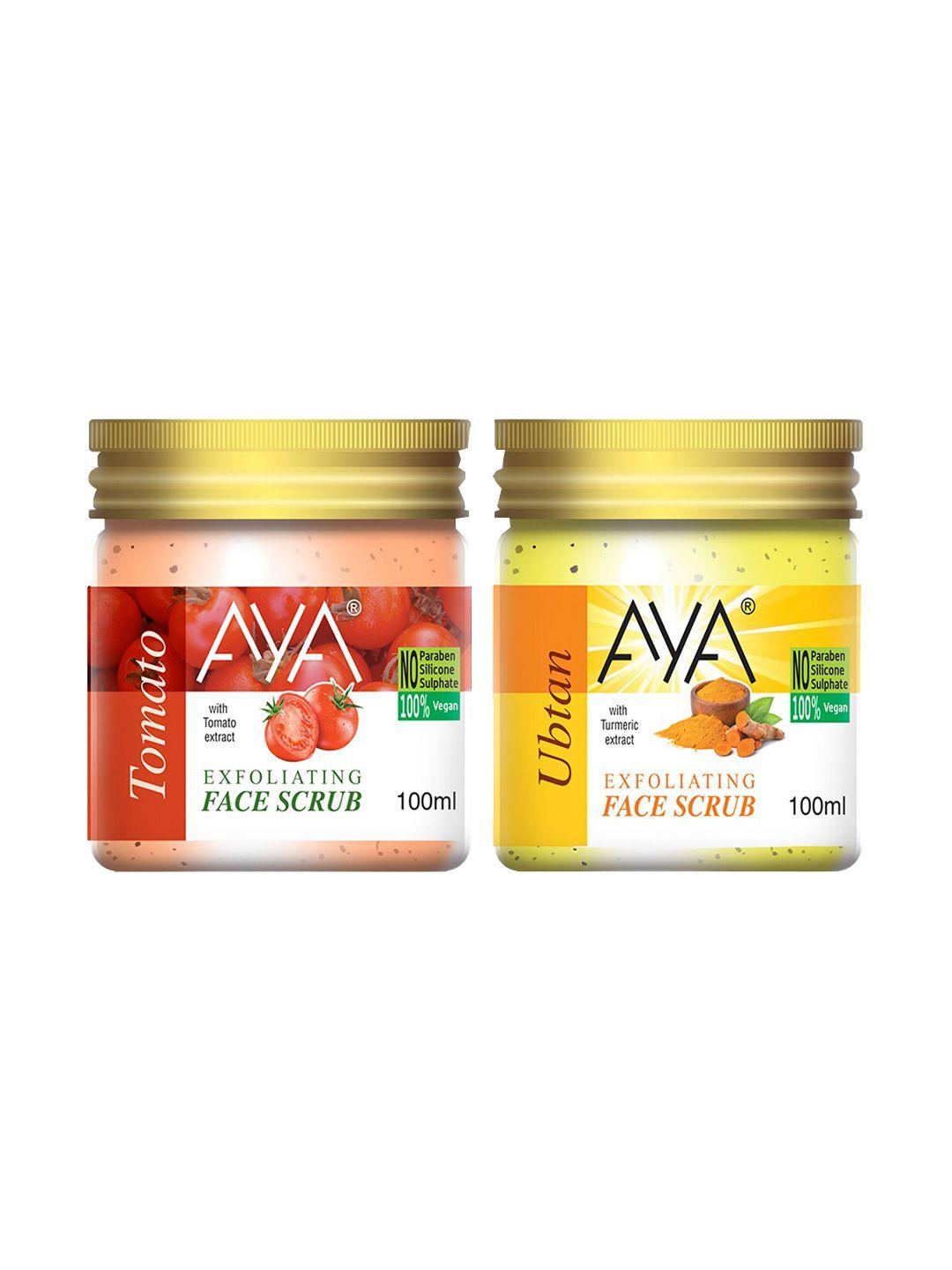 aya set of 2 tomato & ubtan exfoliating face scrubs 100 ml each