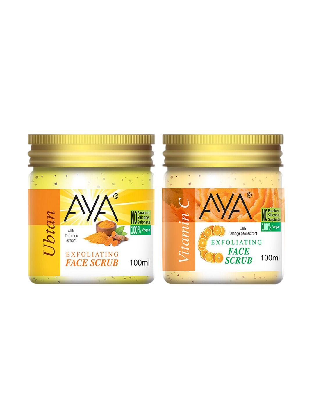 aya set of 2 ubtan & vitamin c exfoliating face scrubs 100 ml each