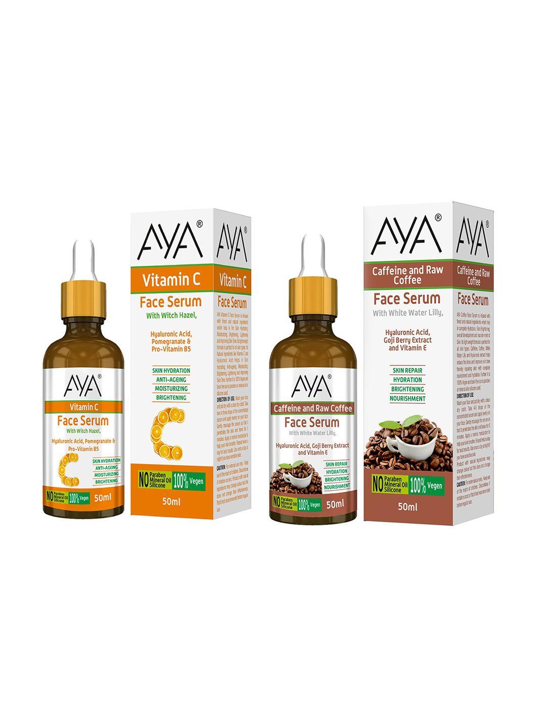 aya set of 2 vitamin c and caffeine and raw coffee face serum - 50ml each