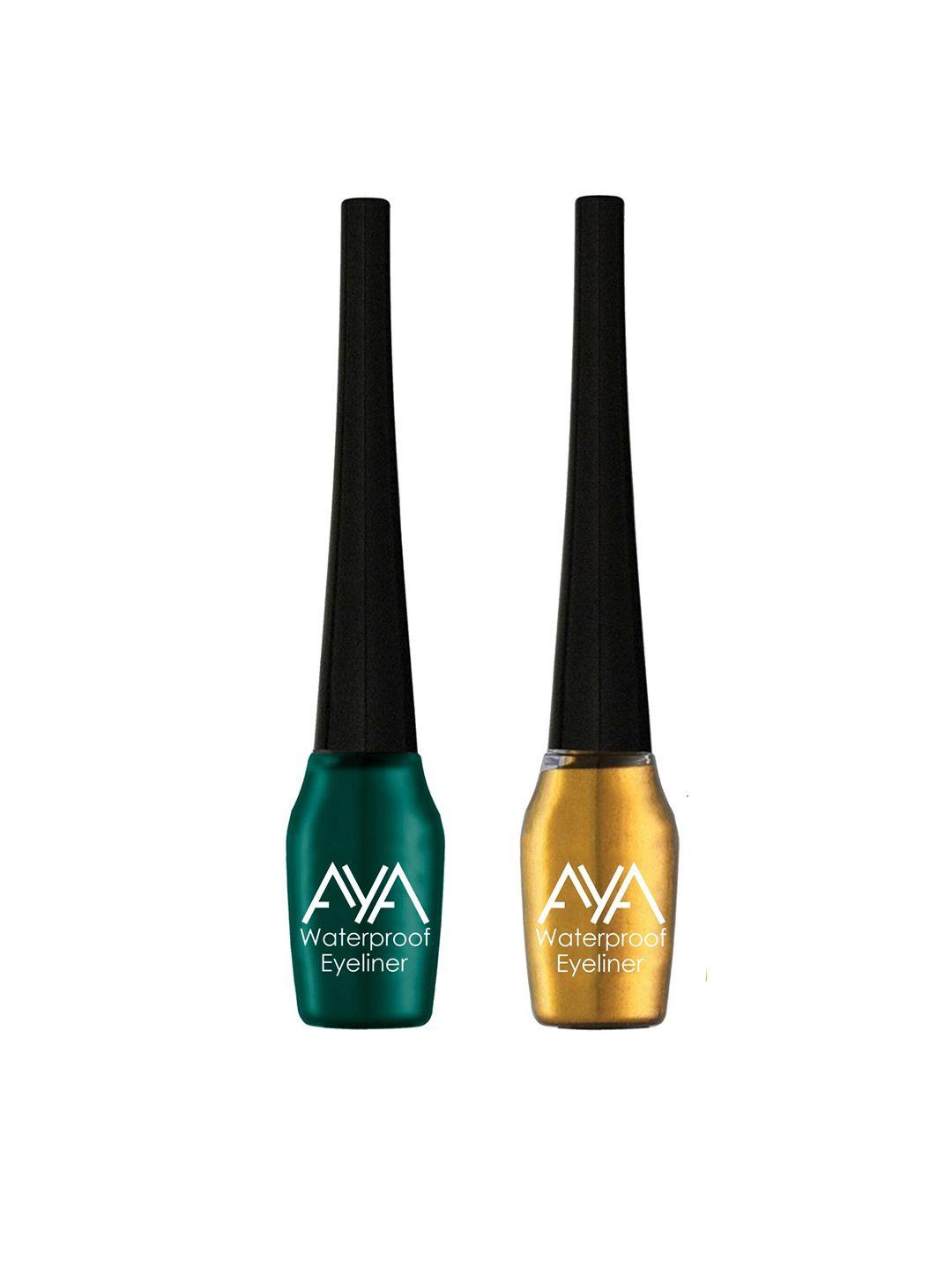 aya set of 2 waterproof eyeliner - green & golden - 5 ml each