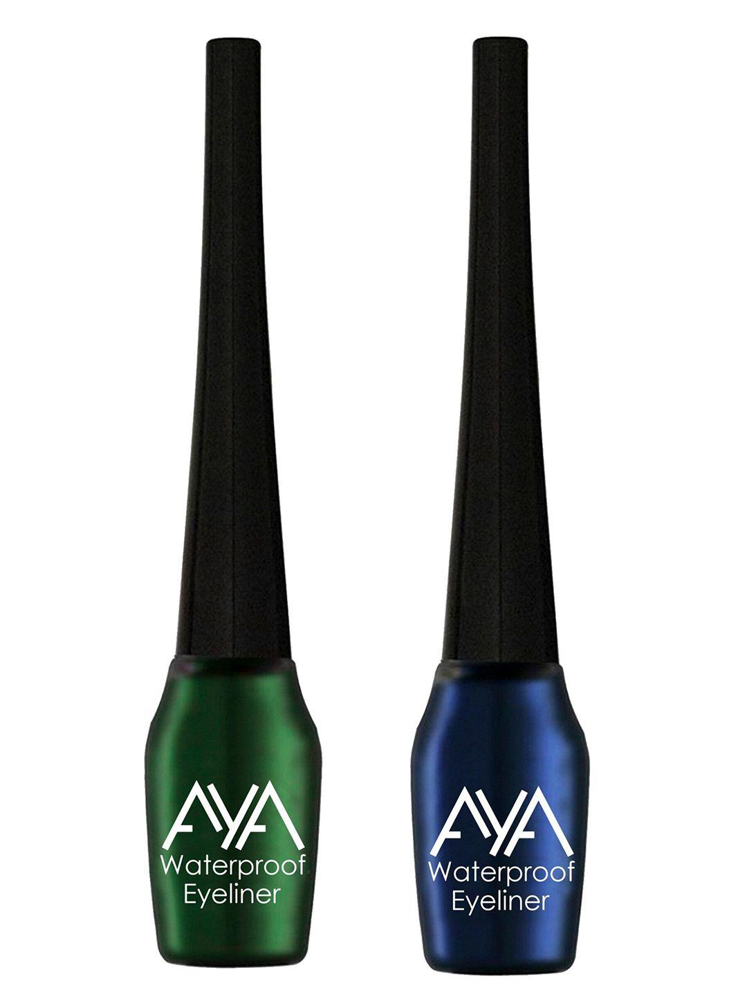 aya set of 2 waterproof liquid eyeliner - green and blue 5 ml