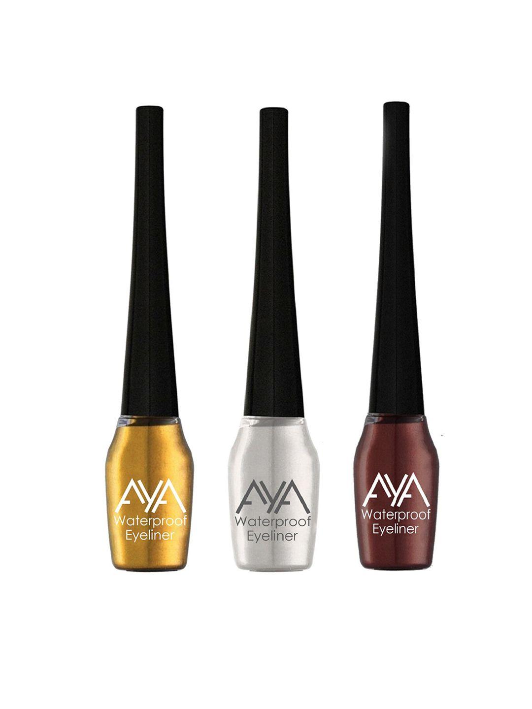 aya set of 3 waterproof eyeliner - golden, silver & brown - 5 ml each