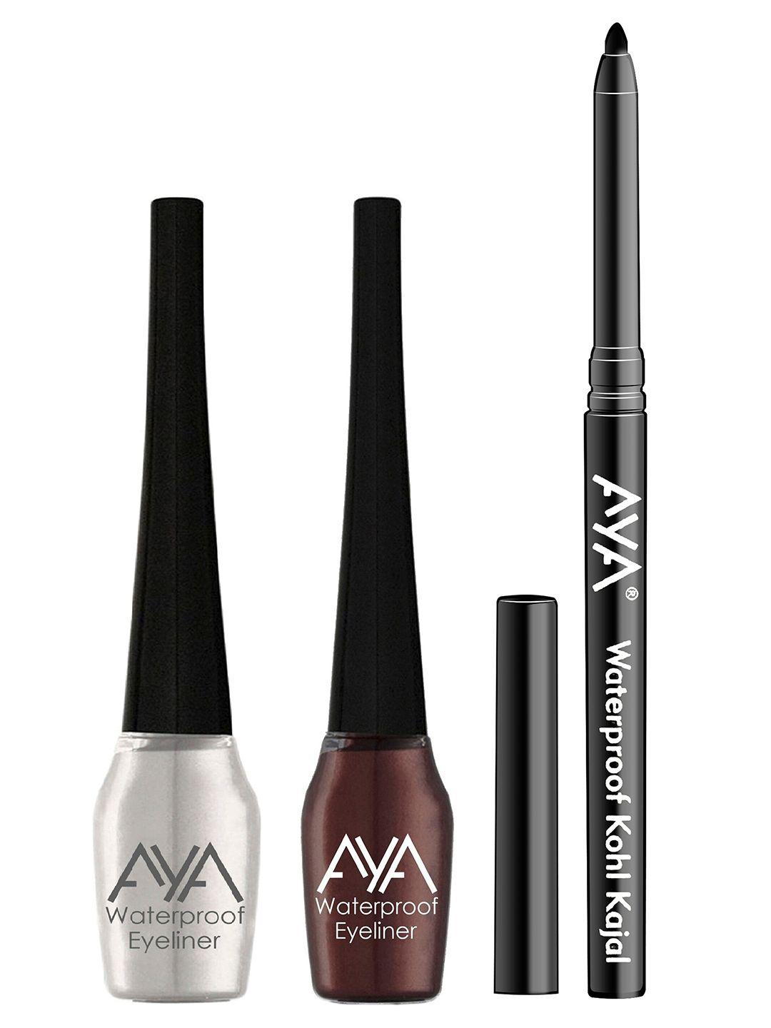 aya set of 3 waterproof liquid eyeliner & jet black waterproof kohl kajal