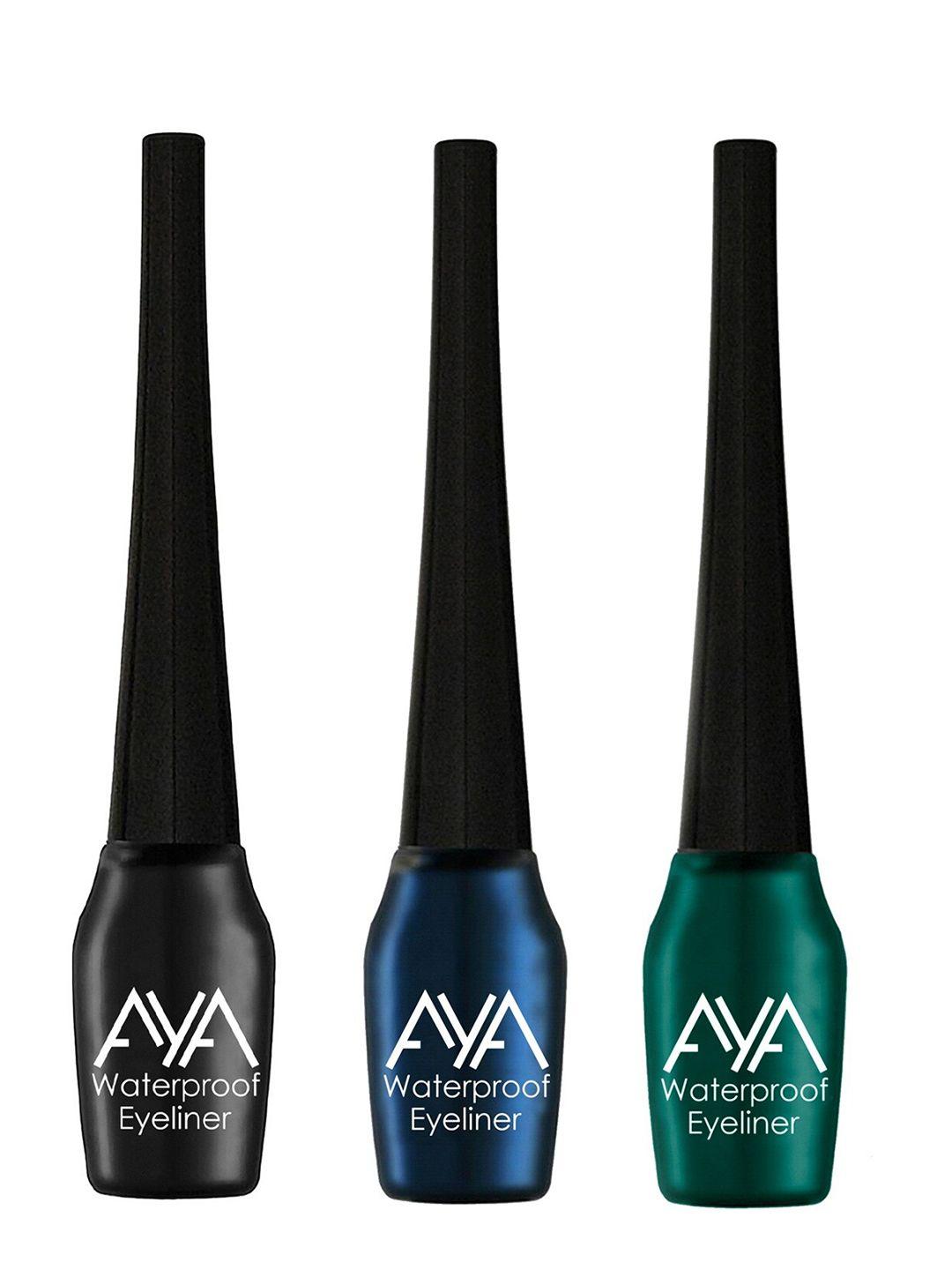aya set of 3 waterproof liquid eyeliner - black, blue, green