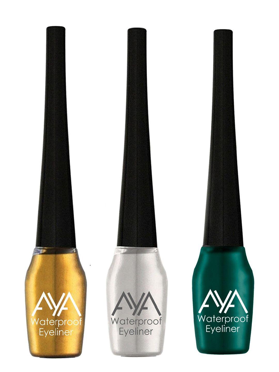 aya set of 3 waterproof liquid eyeliner - golden, silver, green