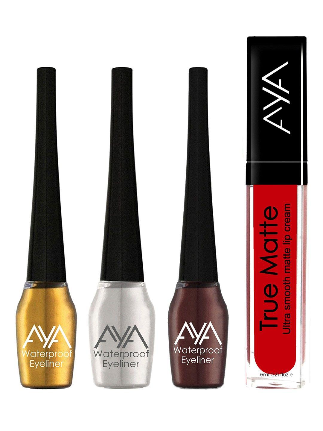 aya set of 4 long lasting eyeliner & lipstick