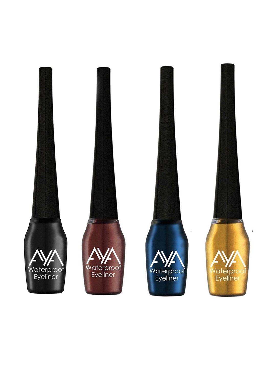 aya set of 4 waterproof eyeliner - black, blue, brown & golden - 5 ml each