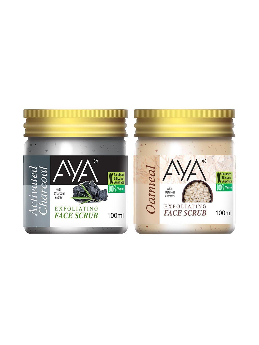 aya set of activated charcoal & oatmeal exfoliating face scrubs - 100 ml each