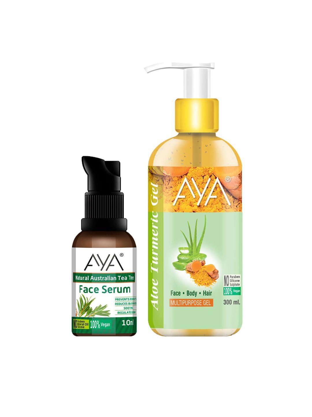 aya set of aloe turmeric multipurpose gel 300ml & tea tree face serum 10ml