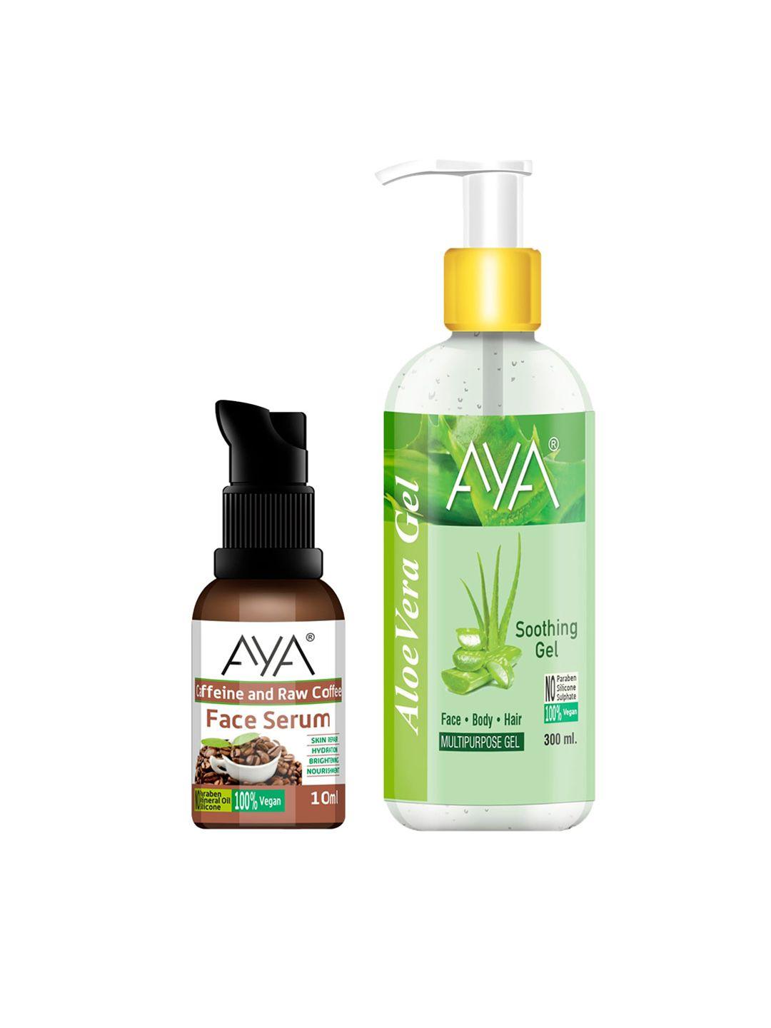 aya set of aloe vera soothing gel 300ml & caffeine face serum 10ml