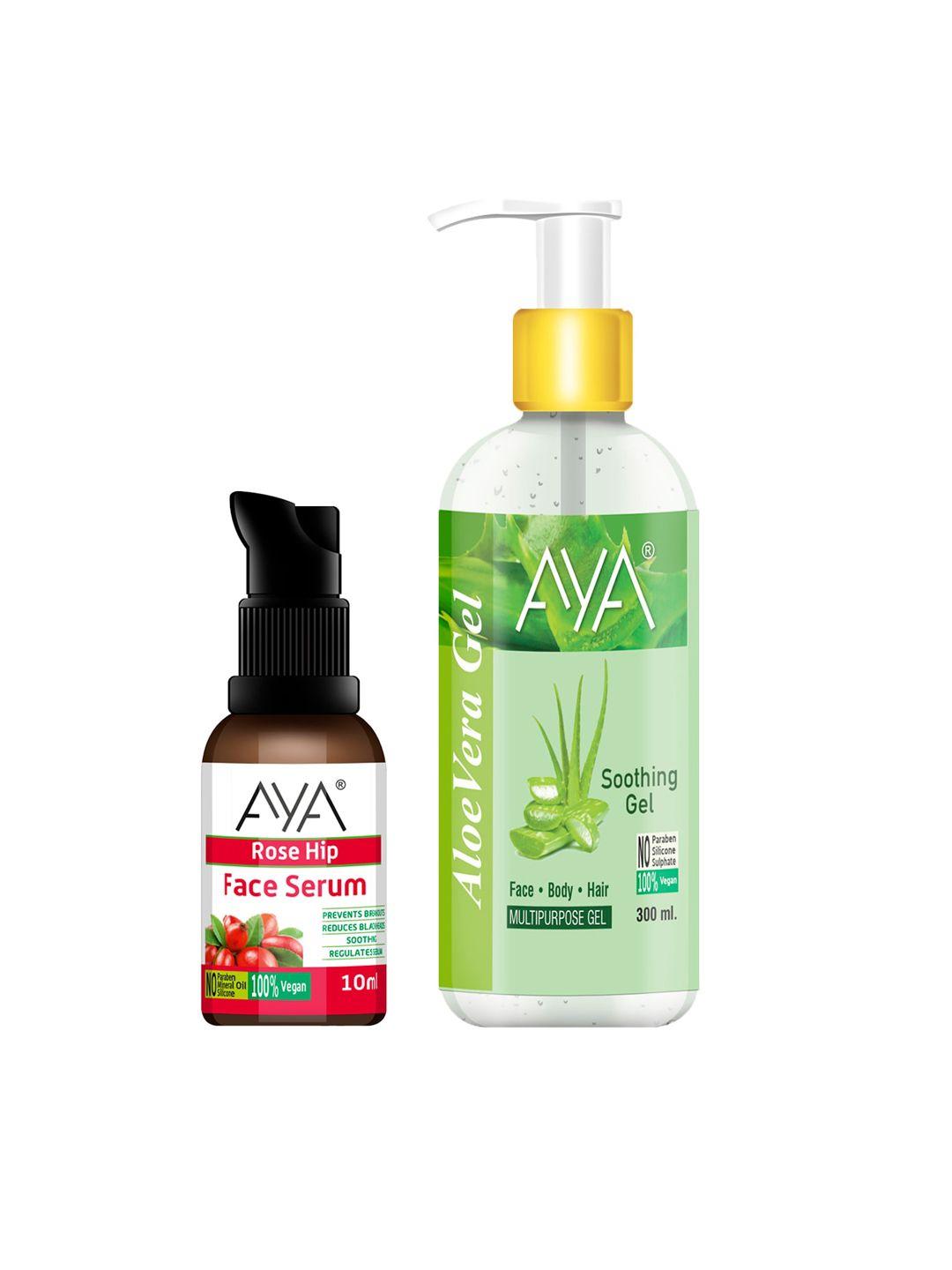 aya set of aloe vera soothing gel 300ml & rose hip face serum 10ml