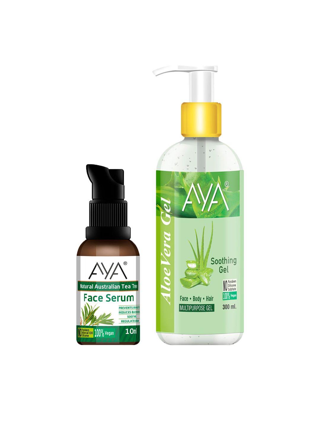 aya set of aloe vera soothing gel 300ml & tea tree face serum 10ml