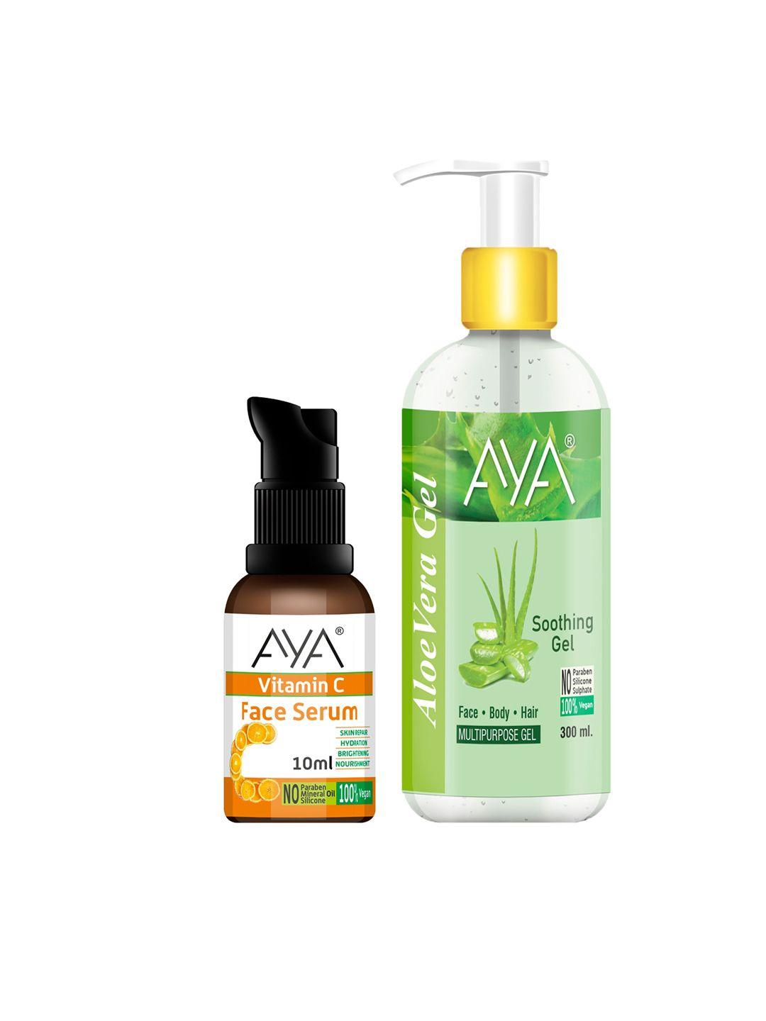 aya set of aloe vera soothing gel 300ml & vitamin c face serum 10ml