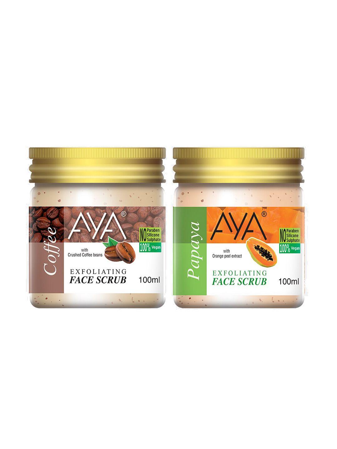 aya set of coffee & papaya exfoliating face scrubs - 100 ml each