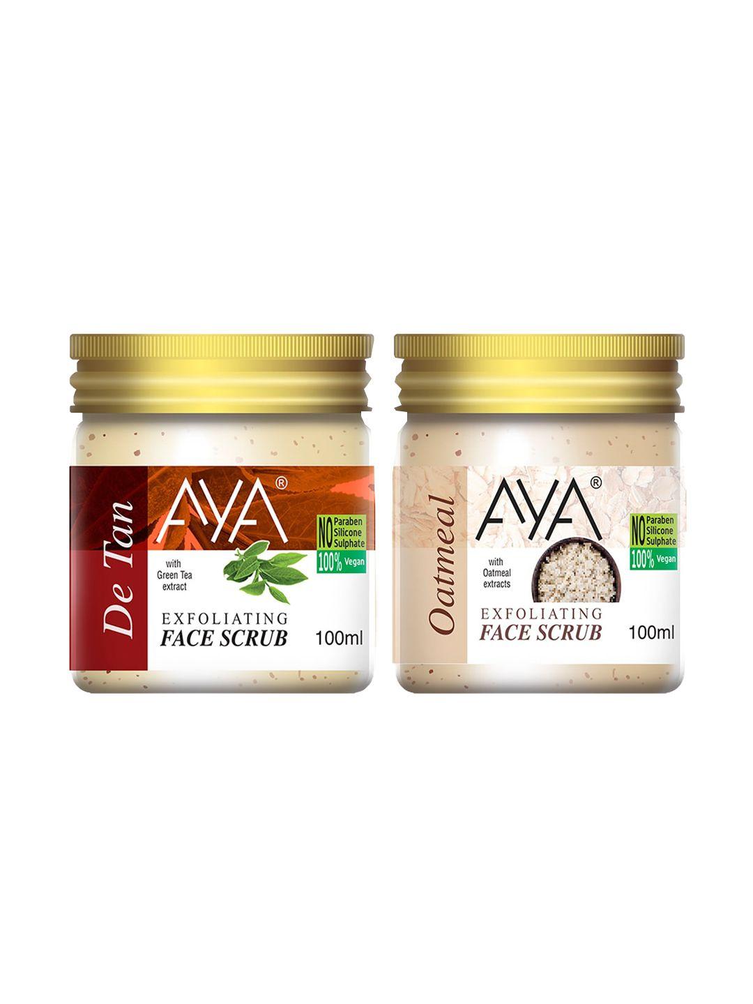 aya set of de tan & oatmeal exfoliating face scrubs - 100 ml each