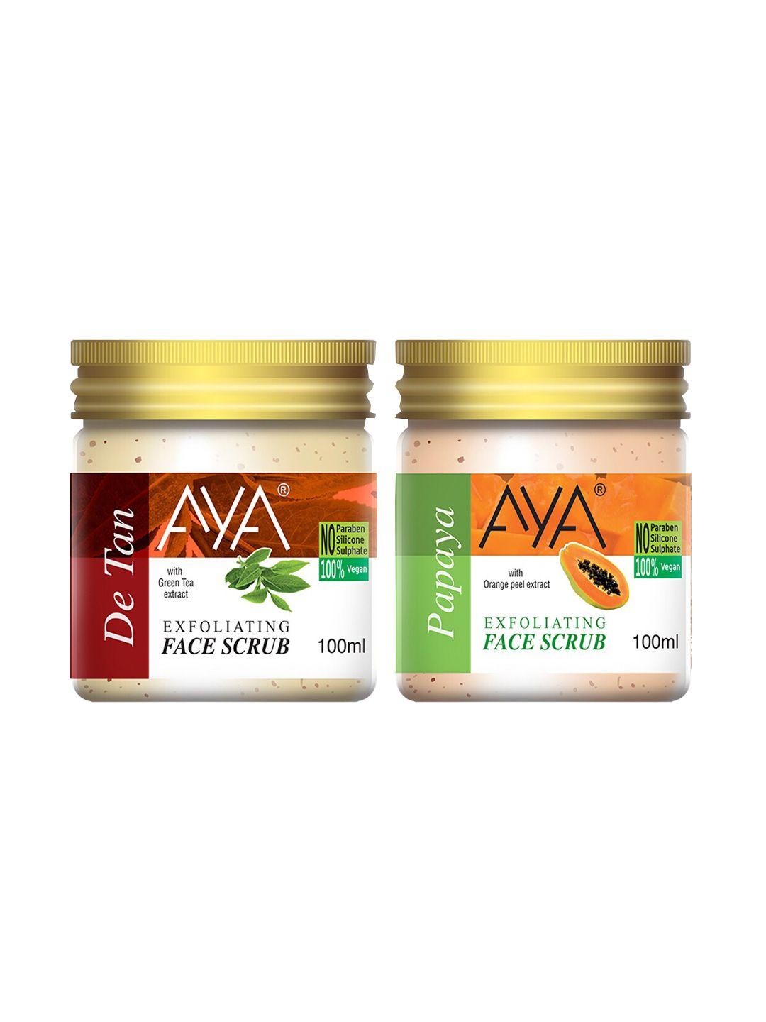 aya set of de tan & papaya exfoliating face scrubs - 100 ml each