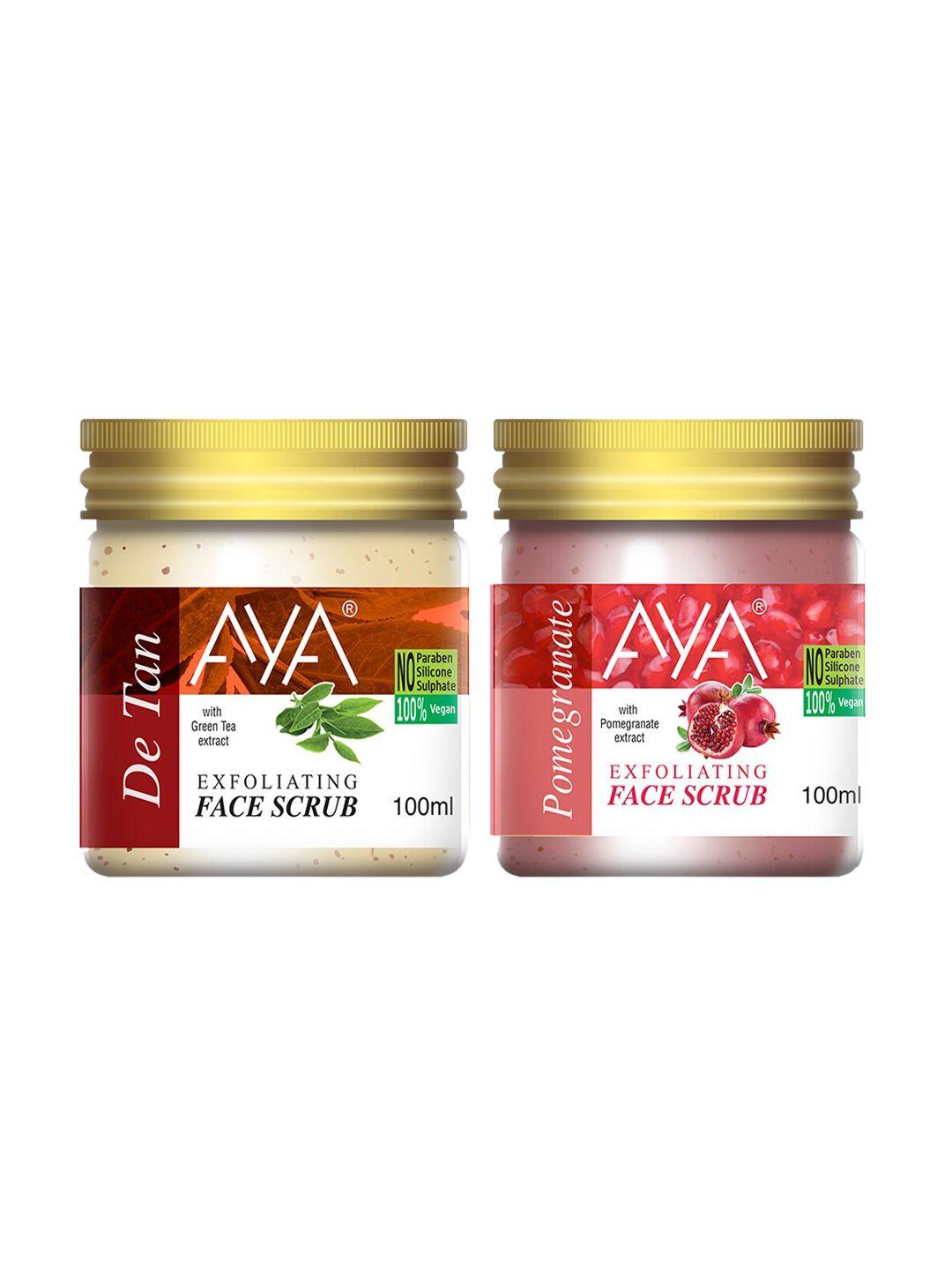aya set of de tan & pomegranate exfoliating face scrubs - 100 ml each