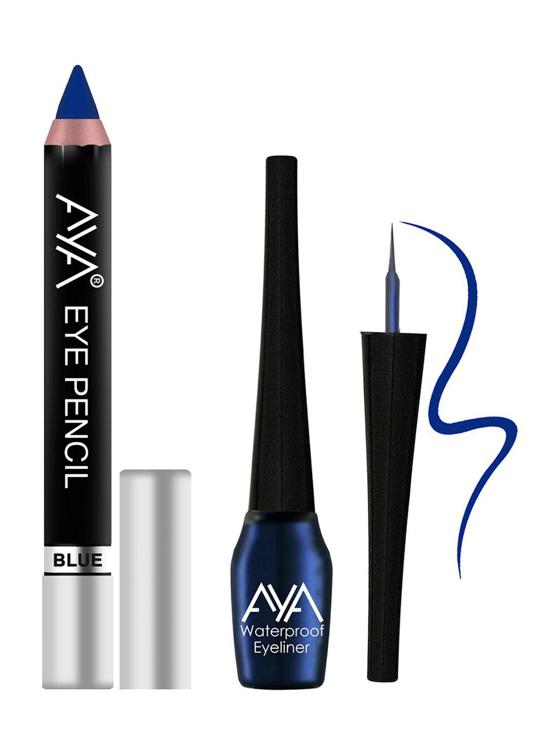 aya set of eye pencil kajal eyeliner & waterproof eyeliner - blue