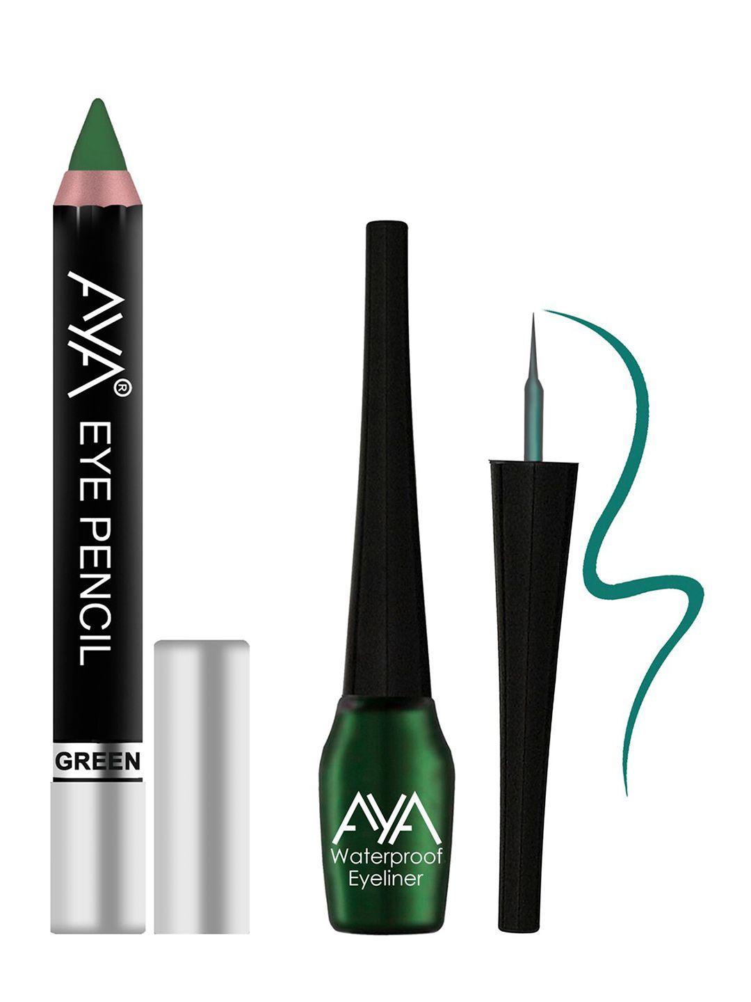 aya set of eye pencil kajal eyeliner & waterproof eyeliner - green
