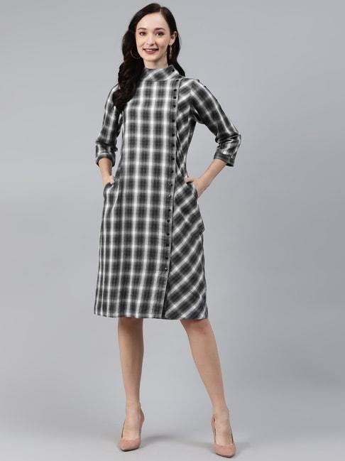ayaany black check a-line dress