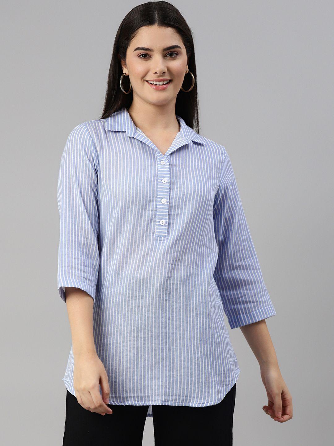 ayaany blue & white striped shirt style top