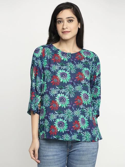 ayaany blue floral print cotton top