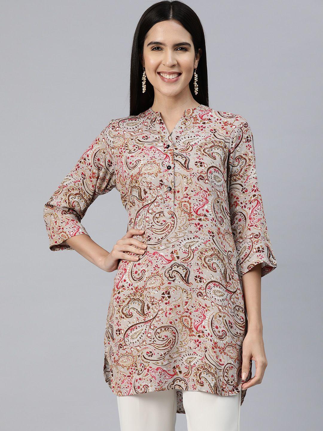 ayaany ethnic print mandarin collar ethnic tunic