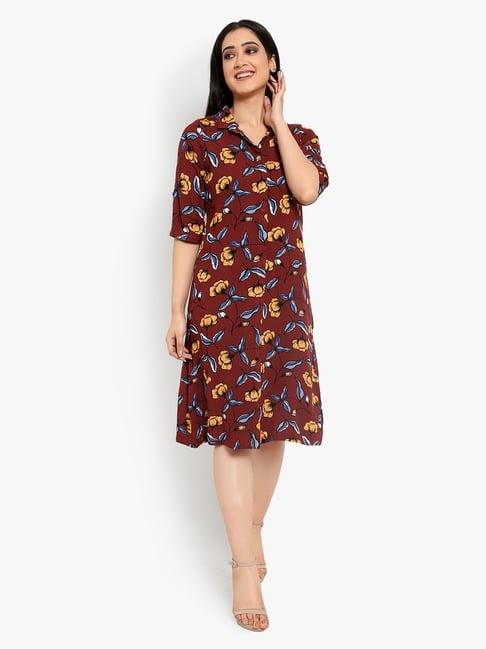 ayaany maroon floral print cotton dress