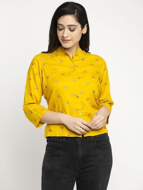 ayaany yellow printed cotton top