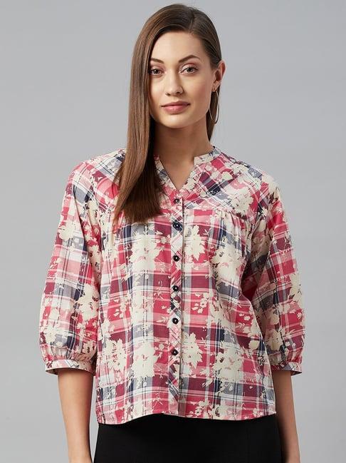 ayaany beige & pink checks shirt