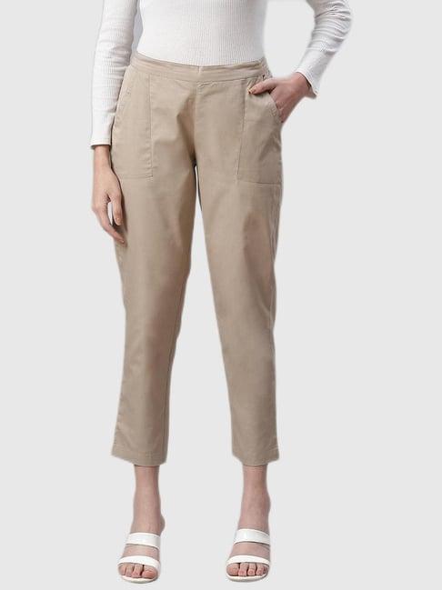 ayaany beige straight fit trousers