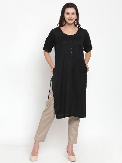 ayaany black cotton straight kurti