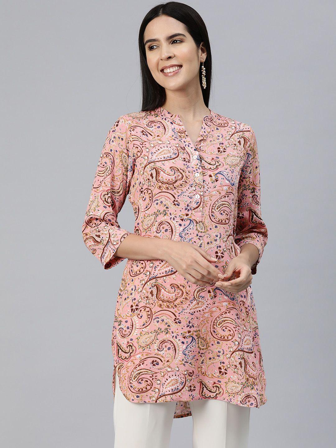 ayaany ethnic print mandarin collar ethnic tunic