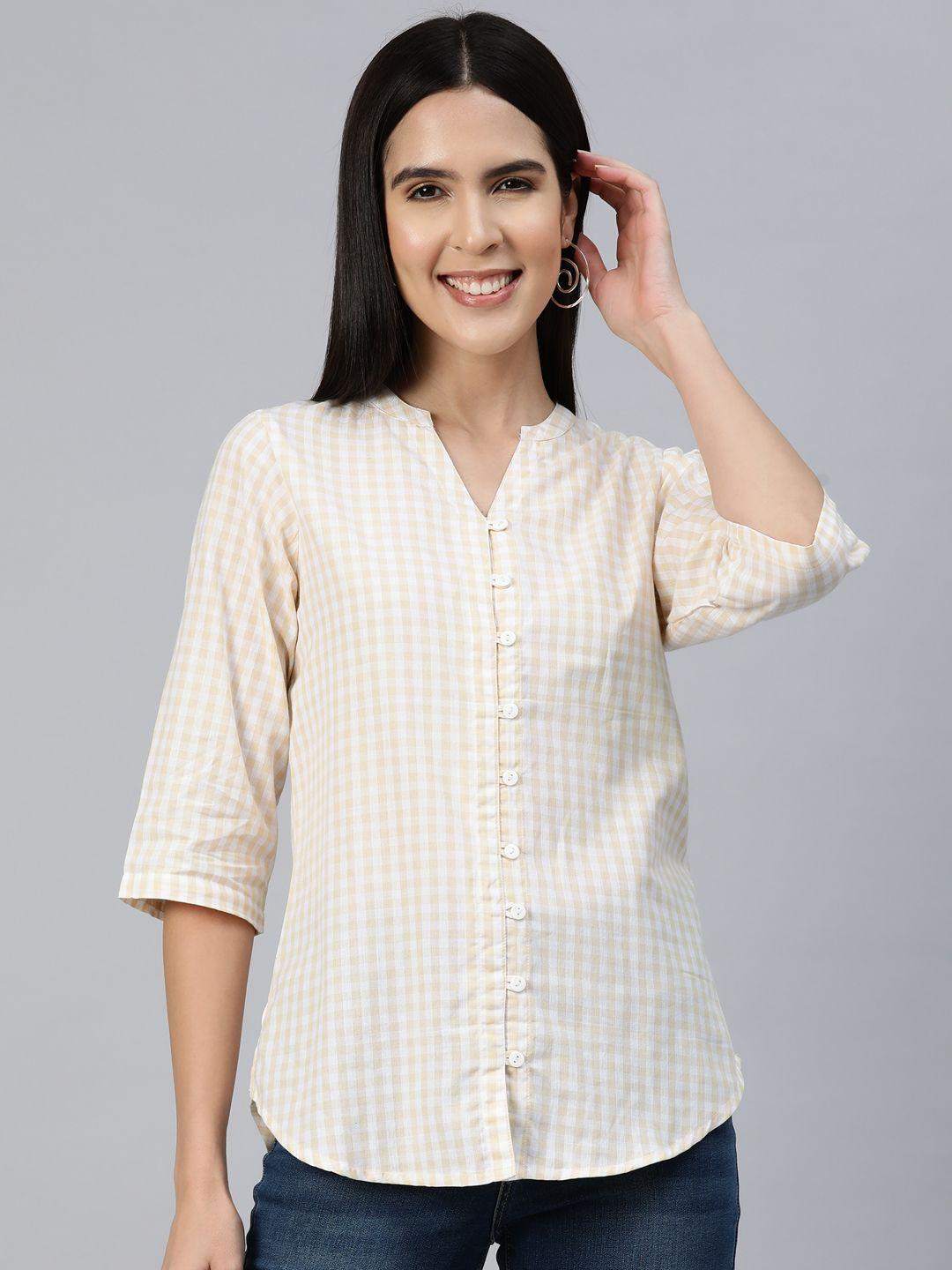 ayaany gingham checked mandarin collar casual shirt