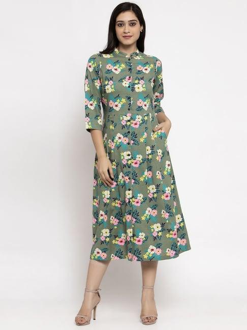 ayaany green floral print cotton dress