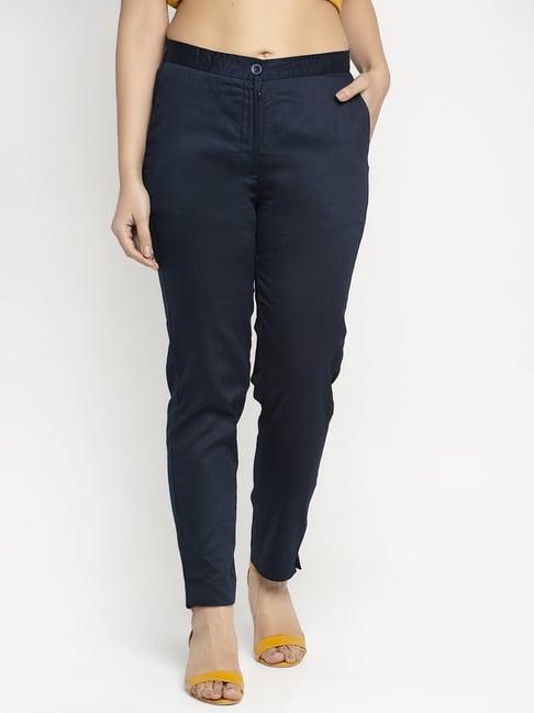 ayaany navy mid rise cotton trousers